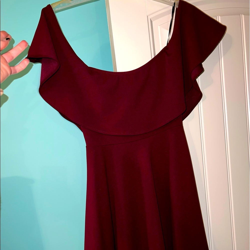 off the shoulder maroon dress